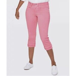 NYDJ  Women’s Marilyn Crop with Fray Cuff Pink Flamingo  Sz 8P